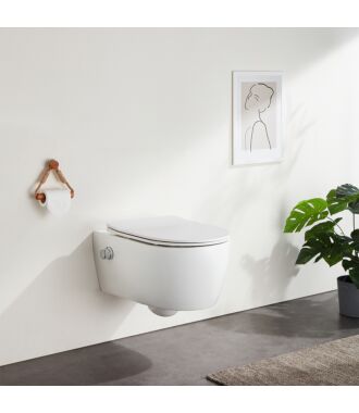 Sani Royal Hangend Toilet Wandcloset met bidet Slim Rimfree 55 cm Easy Flush met Softclose Zitting