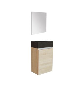 Fonteinkast Greeploos Trento Natuursteen Light Wood Rechtsdraaiend inclusief spiegel