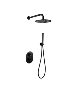 Sani Royal Inbouw Regendouche Doucheset Mat Zwart messing met Muursteun en Douchekop 25 cm