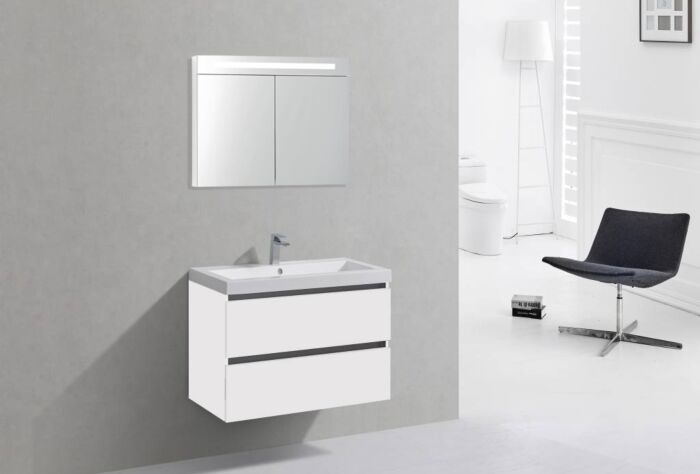 Badkamermeubel Trento Greeploos 80 cm Hoogglans Wit met