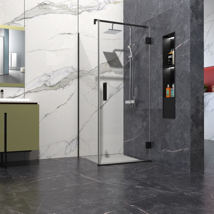 Douchecabine 60x80cm Anti-Kalk profielloze douchedeur 60cm hoog mat zwart