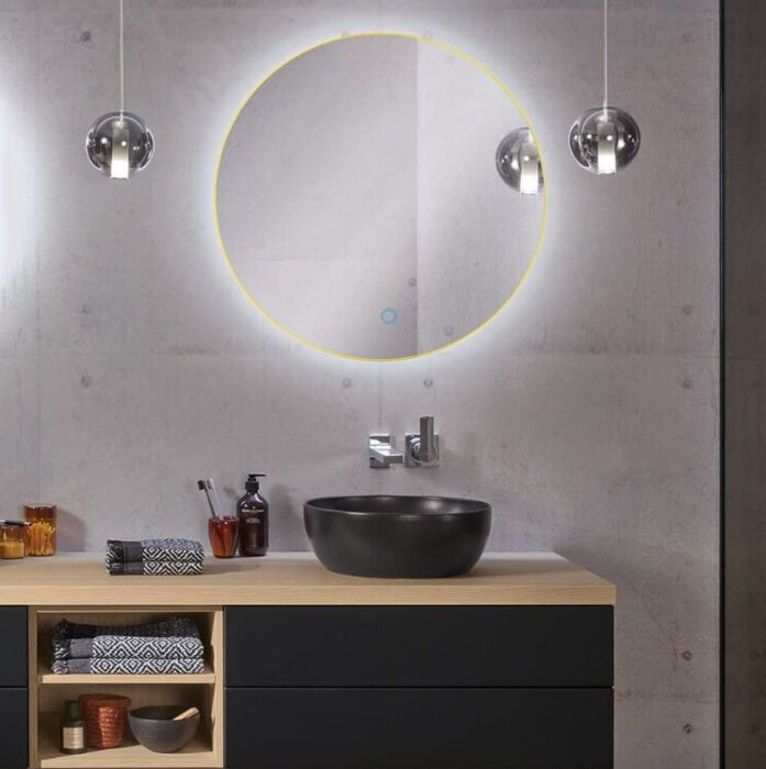 Ronde Badkamerspiegel Goud met LED Verlichting met en Dimbaar in 3 Standen 80