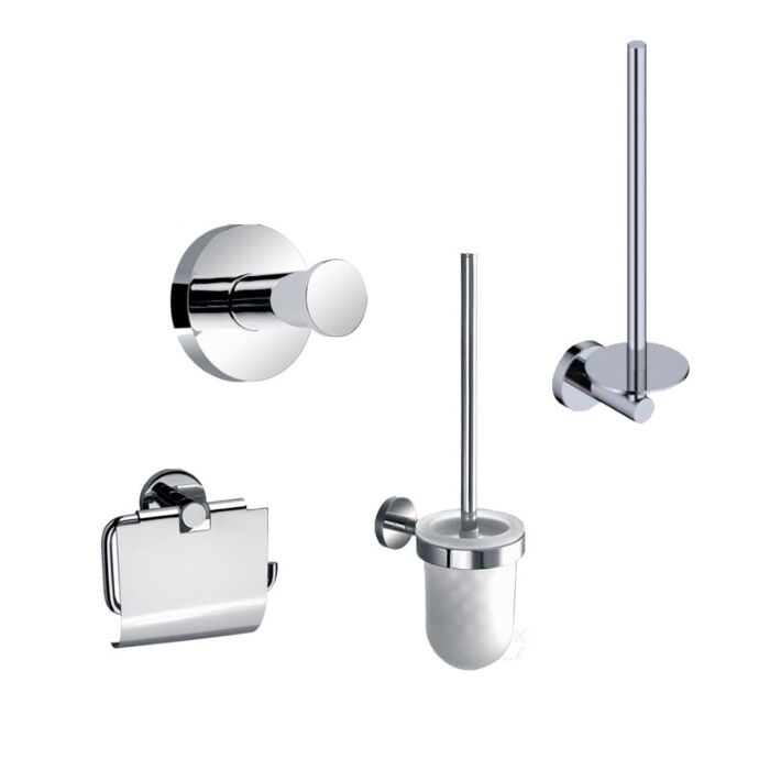 Mysterieus walvis fontein Toilet Accessoires Set Rond Chroom incl Toiletborstel, WC rolhouder, Haakje  en Reserverolhouder