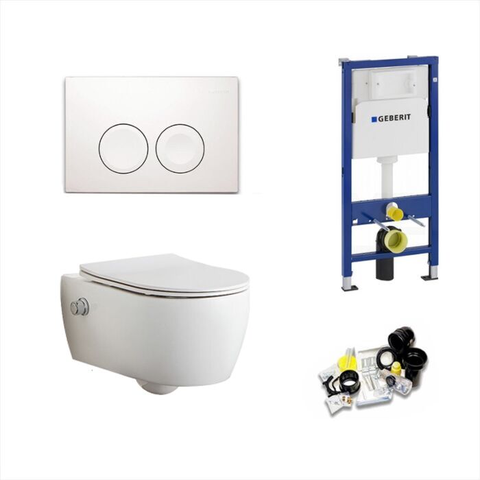 monster Kluisje Bourgondië Geberit UP100 Toiletset Sani Royal Easy Flush Slim met Bidet Rimfree 55 cm  Delta 21 Wit