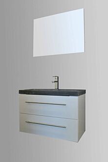 Badkamermeubel Trento Slim 80 cm Hoogglans Wit met Natuurstenen Wasbak met Standaard Spiegel zonder kraangaten