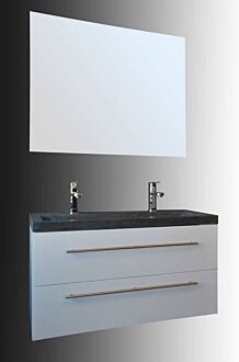 Badkamermeubel Trento Slim 100 cm Hoogglans Wit met Natuurstenen Wasbak met Standaard Spiegel zonder kraangaten