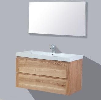 Badkamermeubel Nola Wood Eiken Keramiek 100 cm met Standaard Spiegel zonder kraangaten