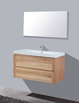 Badkamermeubel Nola Wood Eiken Mineraal 80 cm met Standaard Spiegel zonder kraangaten