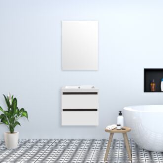Badkamermeubel Trento Greeploos 60 cm Mat Wit met Standaard Spiegel zonder kraangaten