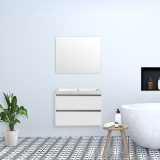 Badkamermeubel Trento Greeploos 80 cm Mat Wit met Standaard Spiegel zonder kraangaten