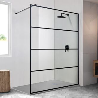 Douchewand Inloopdouche Aqua Crystal 100x200cm Antikalk Helderglas Mat Zwart Raster 8 mm Veiligheidsglas Easy Clean