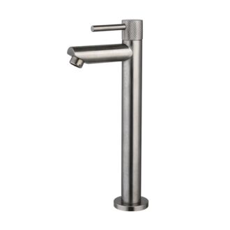 Fonteinkraan Opbouw Toiletkraan Hoog Rond Gun Metal messing geborsteld met Geribbelde Hendel