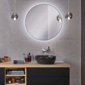 Ronde Badkamerspiegel Mat Zwart met LED Verlichting met Touch en Dimbaar in 3 Standen 80 cm