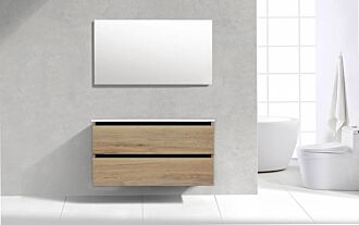 Badkamermeubel Generation Natuur Eik 120 cm Keramiek Slim Line enkelbak greeplijst aluminium mat zwart met Standaard Spiegel zonder kraangaten