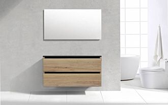 Badkamermeubel Generation Natuur Eik 120 cm Quartz Classic enkelbak greeplijst aluminium mat zwart met Standaard Spiegel zonder kraangaten