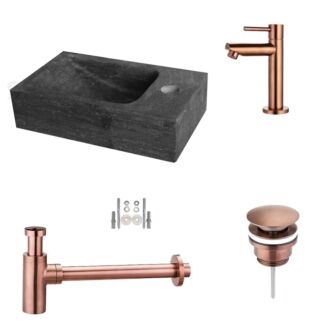 Hardstenen Fonteinset Mini met Kraan, Afvoer en Sifon Brons 30x18x8 cm Kraangat Rechts