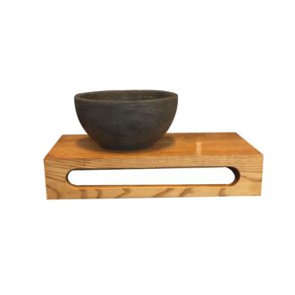 Natuurstenen Waskom Rond met Massief Wood Planchet 40x22x8 cm