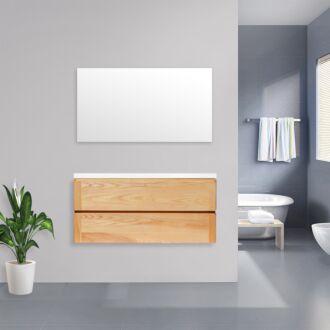 Badkamermeubel Nola Wood Eiken met Flat Kunstmarmer Top 120 cm met Standaard Spiegel