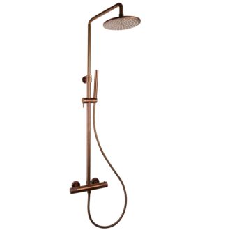 Sani Royal Opbouw Regendouche met Thermostaatkraan Brons messing geborsteld Compleet 25 cm Rond met Geribbelde Knoppen