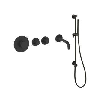 Pro Inbouw Badkraan Mat Zwart Thermostatische Set Messing met Geribbelde Knop PVD Glijstang met 2 stopkranen