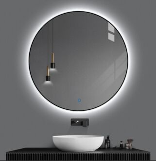 Badkamerspiegel Rond Mat Zwart LED Dimbaar en Instelbare Lichtkleur 80 cm met Spiegelverwarming
