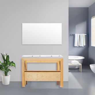 Badkamermeubel Rubio Wood Eiken Keramiek 120 cm met Standaard Spiegel zonder kraangaten