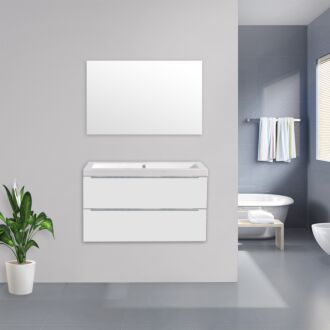 Badkamermeubel Sensio Keramiek 100 cm Hoogglans Wit met Standaard Spiegel zonder kraangaten