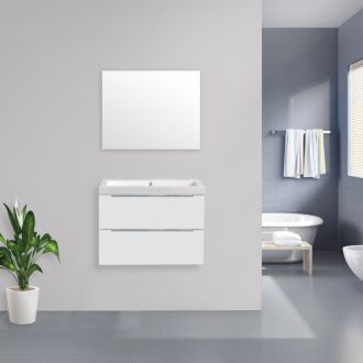 Badkamermeubel Sensio Keramiek 80 cm Hoogglans Wit met Standaard Spiegel zonder kraangaten