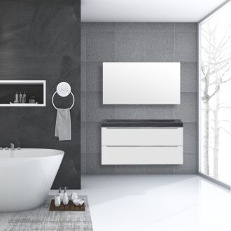 Badkamermeubel Sensio Natuursteen 120 cm Hoogglans Wit met Standaard Spiegel zonder kraangaten