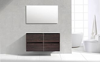 Badkamermeubel Generation Sherwood Coffee Brown 120 cm Keramiek Slim Line met 4 lades greeplijst aluminium mat zwart met Standaard Spiegel zonder kraangaten