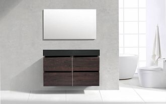 Badkamermeubel Generation Sherwood Coffee Brown 120 cm Quartz Trend met 4 lades greeplijst aluminium mat zwart met Standaard Spiegel zonder kraangaten