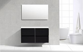 Badkamermeubel Generation Deep Black 120 cm Mineraal met 4 lades greeplijst aluminium mat zwart met Standaard Spiegel zonder kraangaten