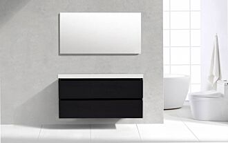 Badkamermeubel Generation Deep Black 120 cm Mineraal dubbelbak greeplijst aluminium mat zwart met Standaard Spiegel zonder kraangaten