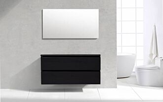 Badkamermeubel Generation Deep Black 100 cm Quartz Trend greeplijst aluminium mat zwart met Standaard Spiegel zonder kraangaten