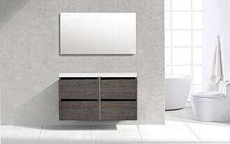 Badkamermeubel Generation Sherwood Warm Grey 120 cm Mineraal met 4 lades greeplijst aluminium mat zwart met Standaard Spiegel zonder kraangaten