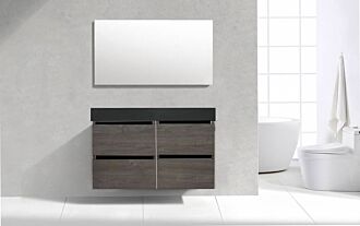 Badkamermeubel Generation Sherwood Warm Grey 120 cm Quartz Trend met 4 lades greeplijst aluminium mat zwart met Standaard Spiegel zonder kraangaten
