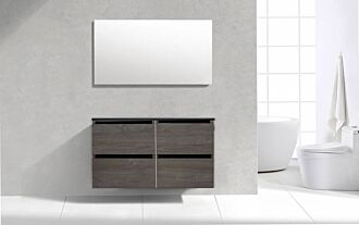 Badkamermeubel Generation Sherwood Warm Grey 120 cm Quartz Classic met 4 lades greeplijst aluminium mat zwart met Standaard Spiegel zonder kraangaten