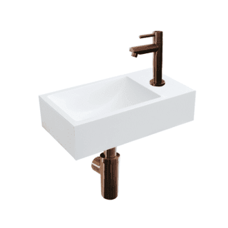 Solid Surface Fonteinset Recto met Kraan, Afvoer en Sifon Brons 40x22x10 cm Kraangat Links