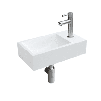 Solid Surface Fonteinset Recto met Kraan, Afvoer en Sifon RVS 40x22x10 cm Kraangat Links