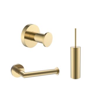 Toilet Accessoires Set Goud Geborsteld incl Toiletborstel, Wc rolhouder en Haak