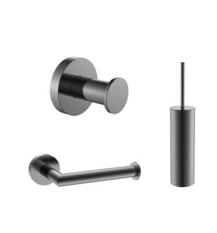 Toilet Accessoires Set Gun Metal Geborsteld incl Toiletborstel, Wc rolhouder en Haak