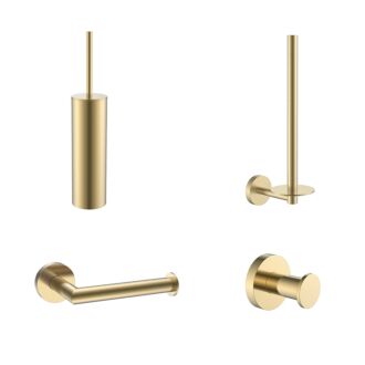 Toilet Accessoires Set 4-delig Rond Goud Geborsteld incl. Toiletborstel, WC rolhouder, Haak en Reserve rolhouder