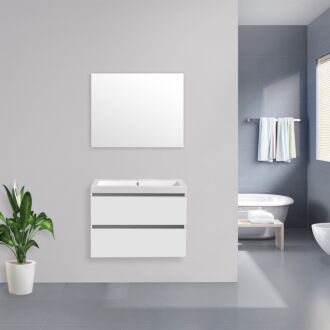 Badkamermeubel Trento Greeploos Keramiek 80 cm Hoogglans Wit met Standaard Spiegel zonder kraangaten