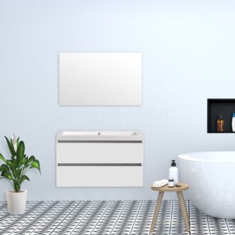 Badkamermeubel Trento Greeploos 100 cm Mat Wit met Standaard Spiegel zonder kraangaten