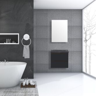 Badkamermeubel Trento Greeploos Natuursteen 60 cm Hoogglans Antraciet met Standaard Spiegel zonder kraangaten
