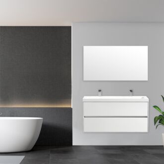 Badkamermeubel Trento Slim Greeploos 120 cm Hoogglans Wit met Standaard Spiegel zonder kraangaten