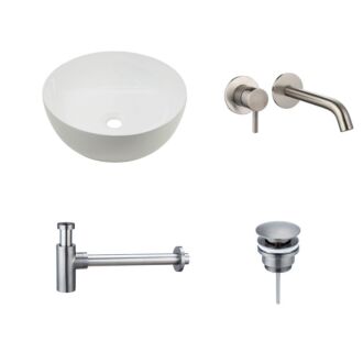 Waskomset Keramiek Pisa met Extra Dunne Rand Gun Metal Inbouwkraan 40,5x40,5x14 cm