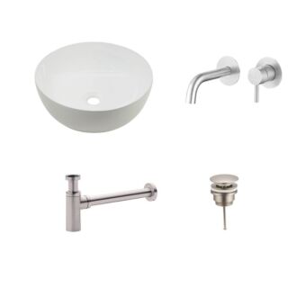 Waskomset Keramiek Pisa met Extra Dunne Rand RVS Inbouwkraan 40,5x40,5x14 cm