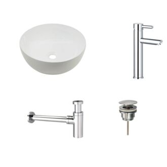 Waskomset Keramiek Pisa met Extra Dunne Rand Chroom Opbouwkraan 40,5x40,5x14 cm