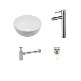 Waskomset Keramiek Pisa met Extra Dunne Rand RVS Opbouwkraan 40,5x40,5x14 cm